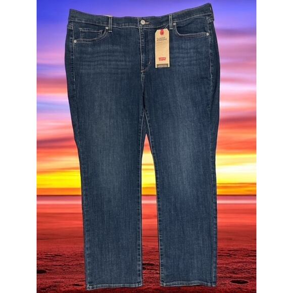 Levi's Womens 24W M Jeans Classic Straight Mid Rise Blue Sculpts Support Stretch - Picture 2 of 7